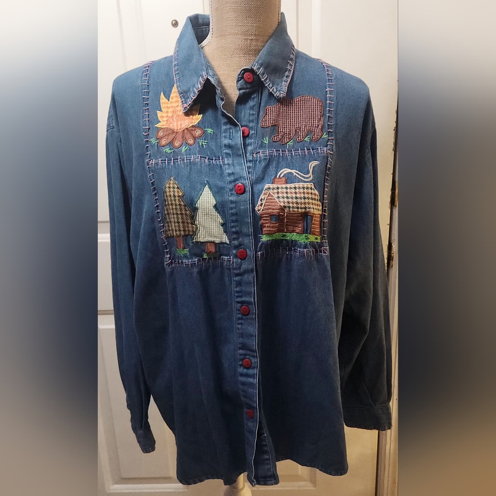 Rhythm Blue Denim Embellished Blouse Size L